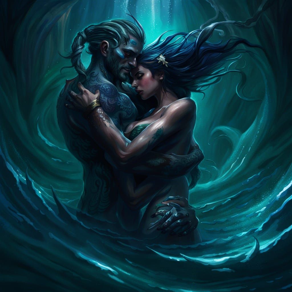 Evil Mermaid's Embrace: Dark Fantasy Concept Art
