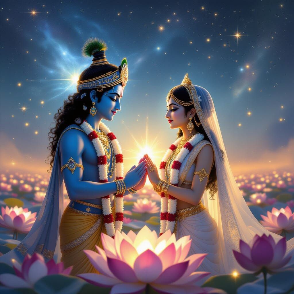 Lord Krishna and Radhika in Cosmic Lotus Field