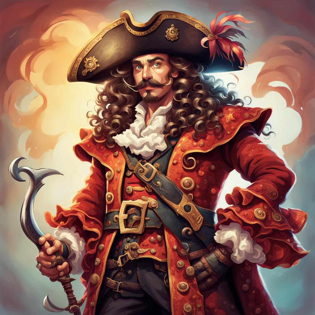 Fantasy Pirate with Flamboyant Style and Colorful Port Backg...