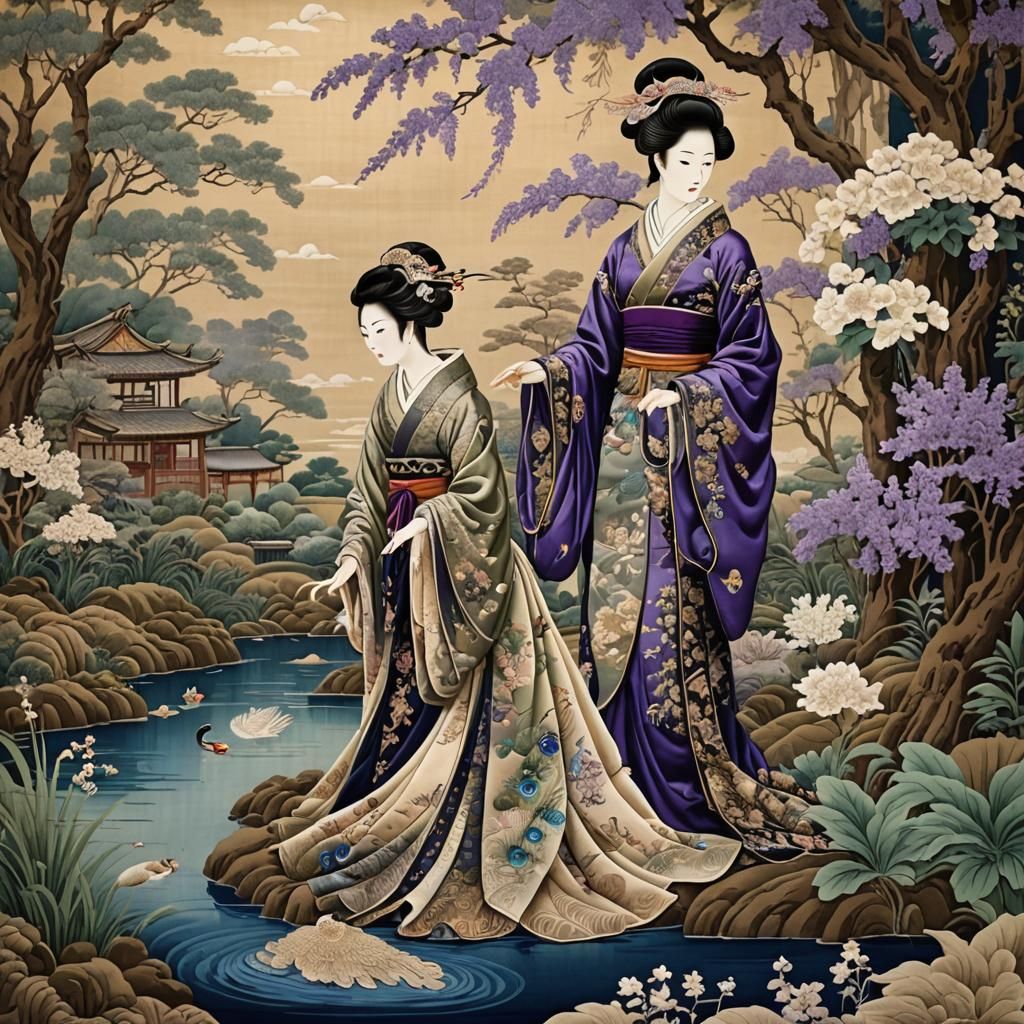 Onna-Bugeisha in Embroidered Silk Tapestry
