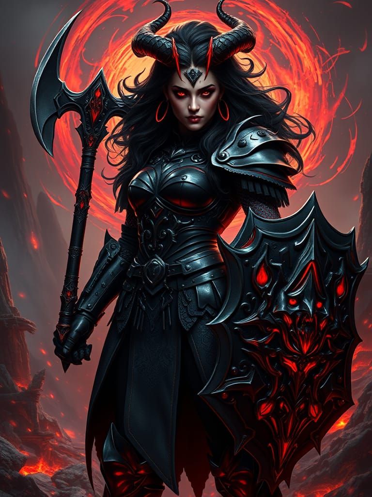 Powerful Demon Knight Woman in Dark Armor