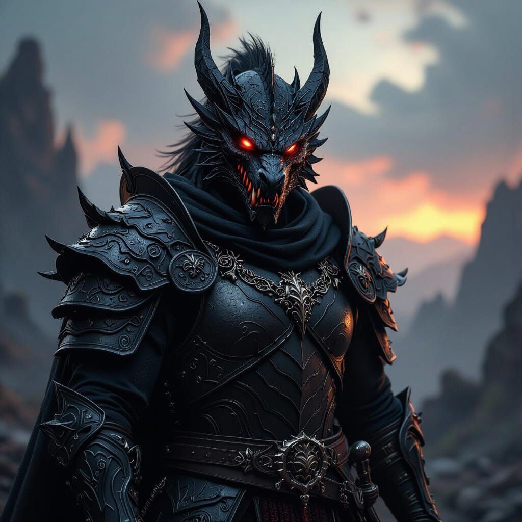 Dragon Warrior in Gothic Armor, Dark Fantasy Art