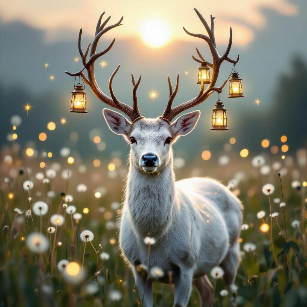 Enchanted Silver Deer in Dandelion Meadow