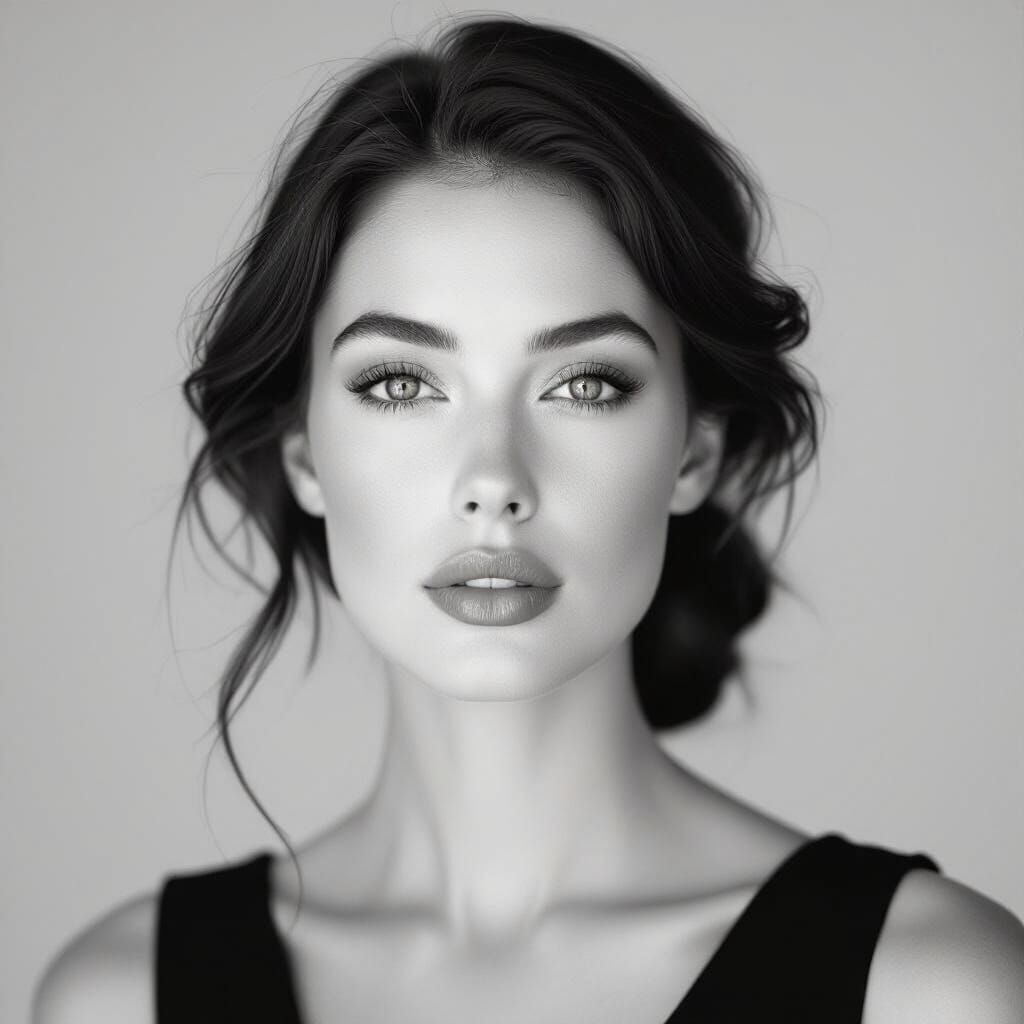 Elegant Woman in Black and White Vintage Portrait