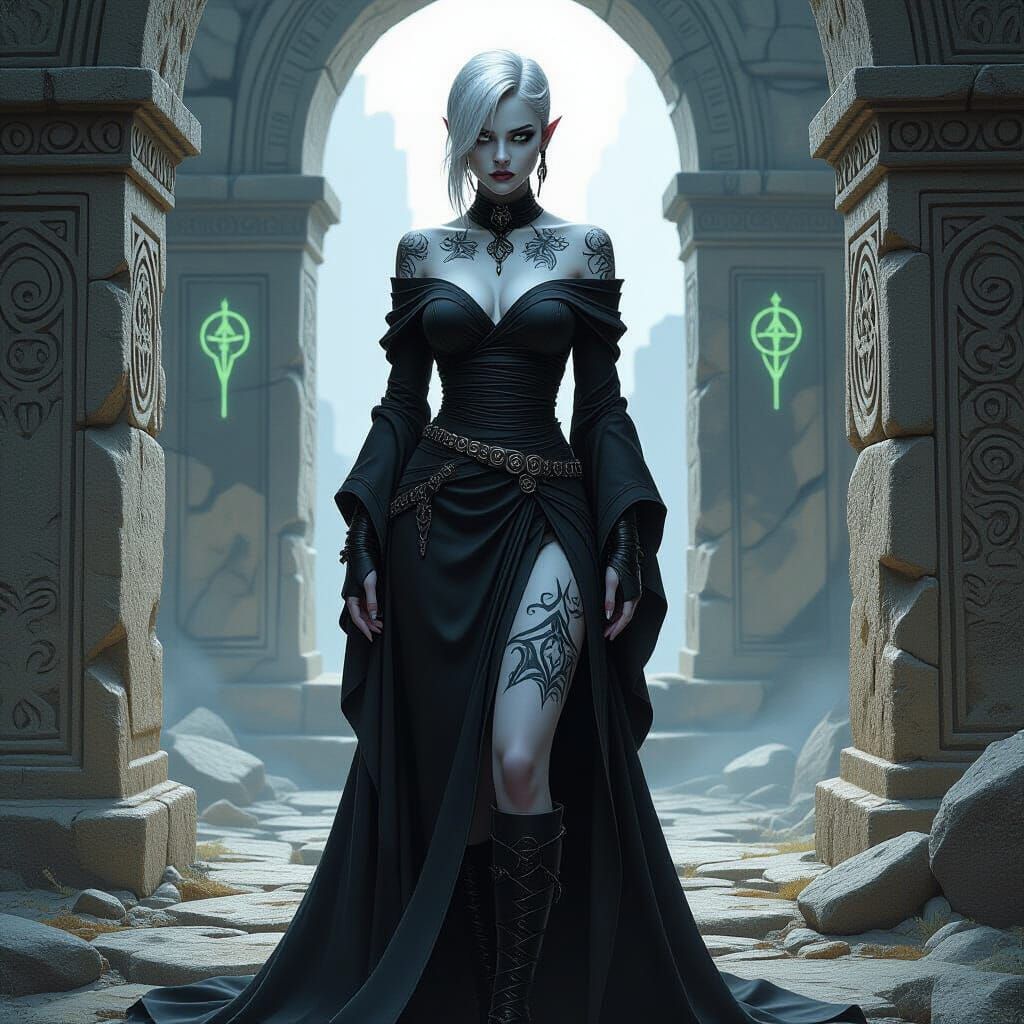 Drow Sorceress in Dark Fantasy Ruins
