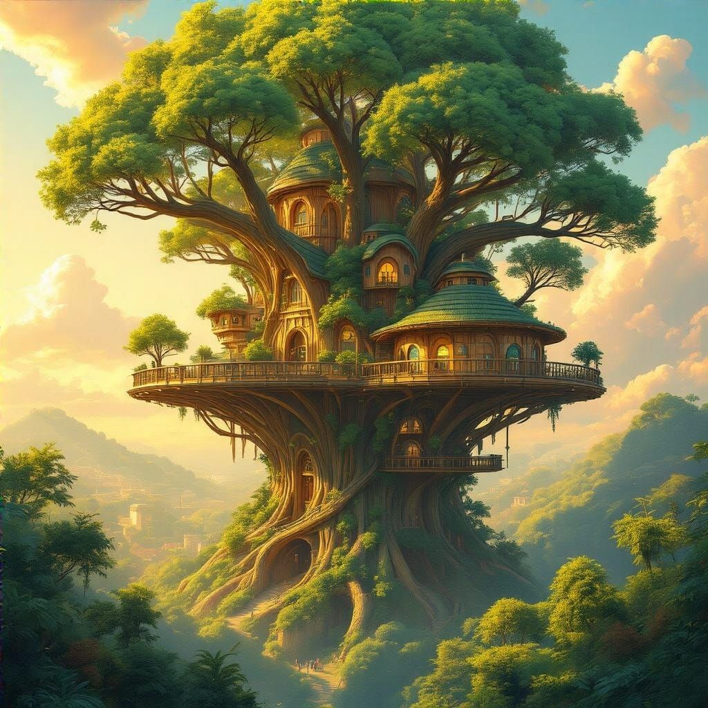 Surreal Solarpunk Treehouse Metropolis