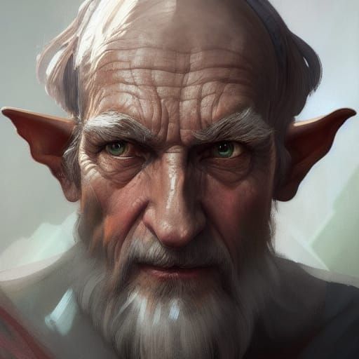 Detailed Portrait of Old Elf in Digital Art Style