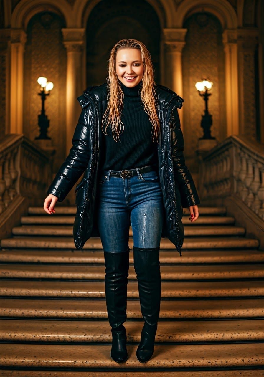 Wet and Invigorated, She Takes a Dip in the Upstairs Pool