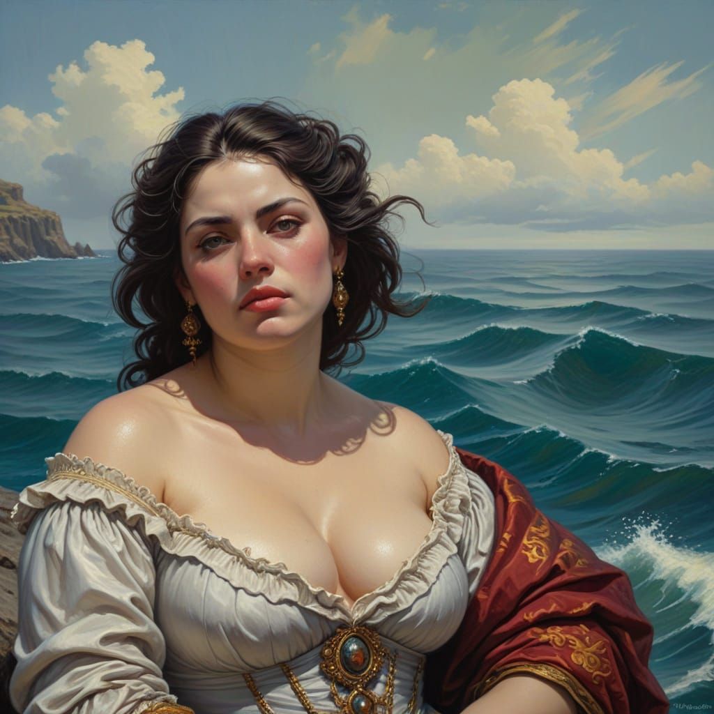 Baroque Lady Contemplating the Ocean