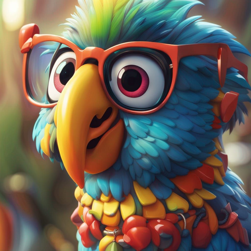Nerdy Parrot with Glasses in 3D Style