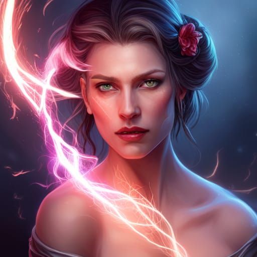 Sorceress Conjuring Sparks: Hyperdetailed Artstation Portrai...