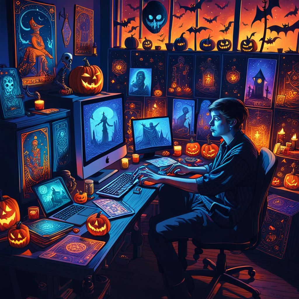 Halloween Tarot Card Design as Surreal Digital Art