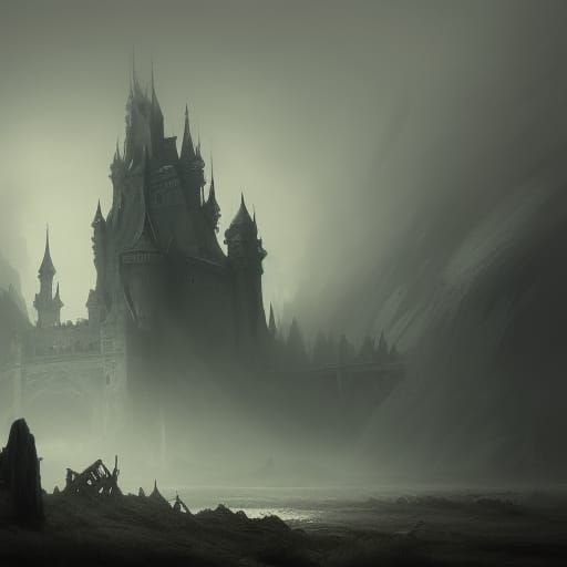 Ghost Castle in Fog: Dark Fantasy Concept Art