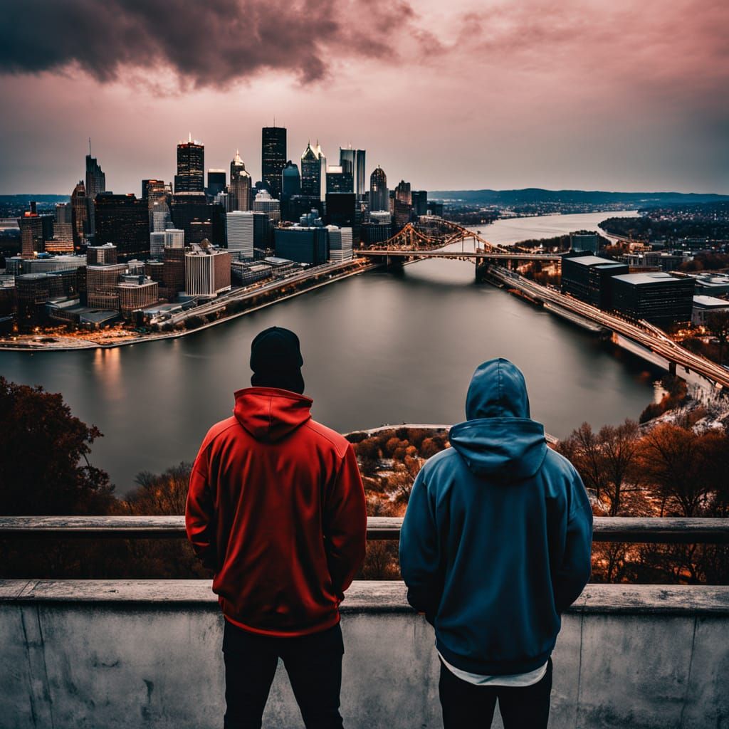 Moody Hip Hop Artists Overlook Pittsburgh Skyline