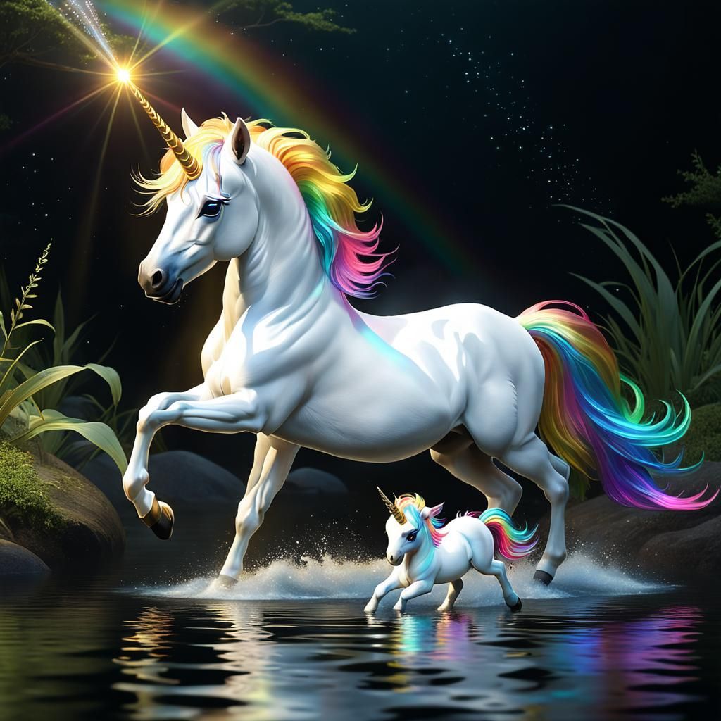 Tiny Unicorn Foal and Mummy