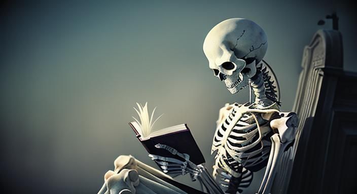 Skeleton Bookworm in Cemetery Watercolor