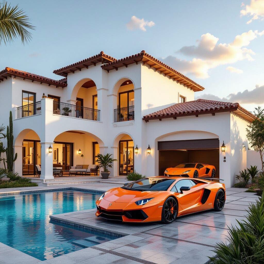 Modern Mexican Style House with Lamborghini and Pool