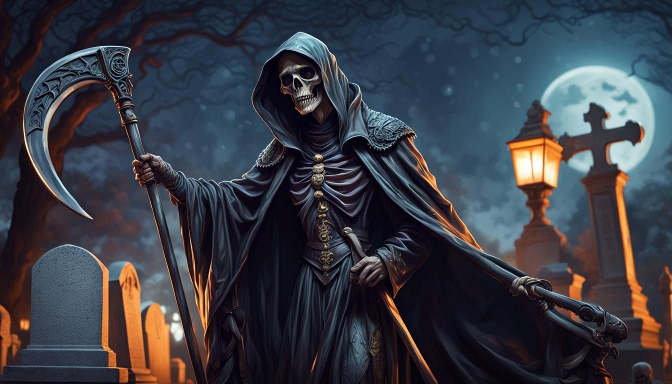 Death in Cemetery: Hyperrealistic Splash Art