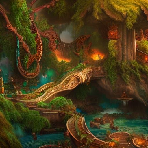 Fantastical Zoo in Detailed Matte Painting Style