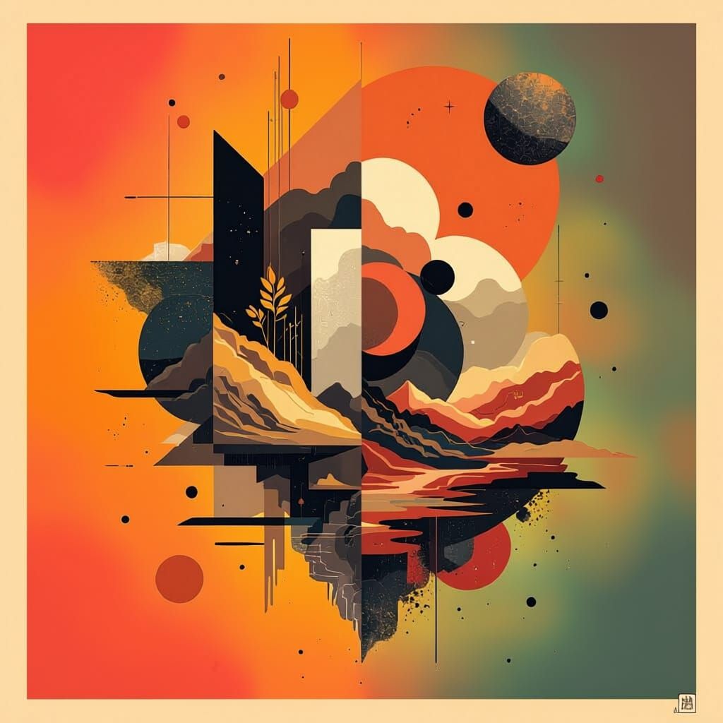 Bauhaus Inspired Geometric Poster in Muted Earth Tones