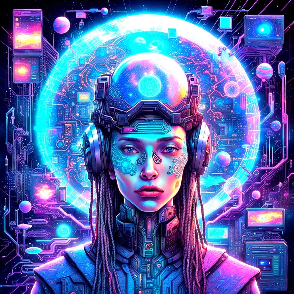 Cyberpunk Internet: Holographic Astral Illustration