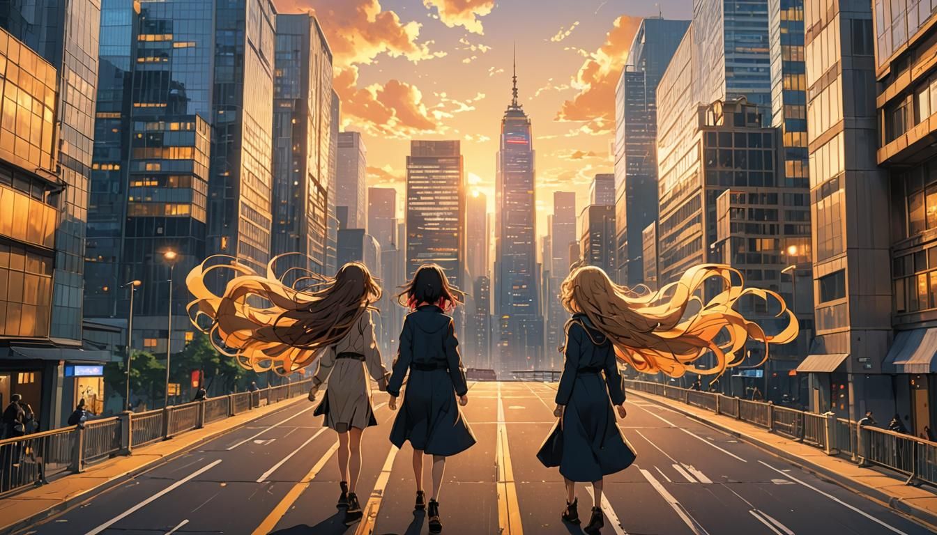 Anime Cityscape at Dusk in Studio Trigger Style