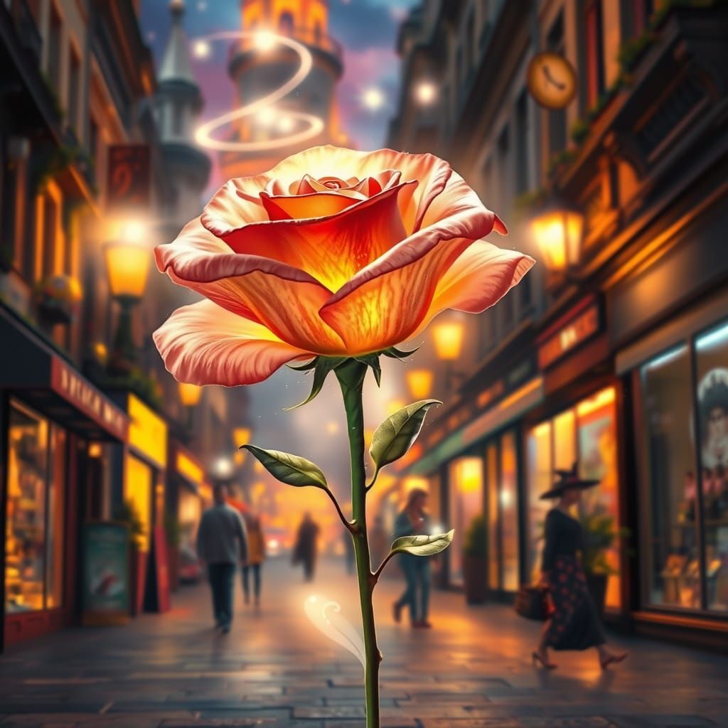 Magical Rose Wanders Through Twilight City