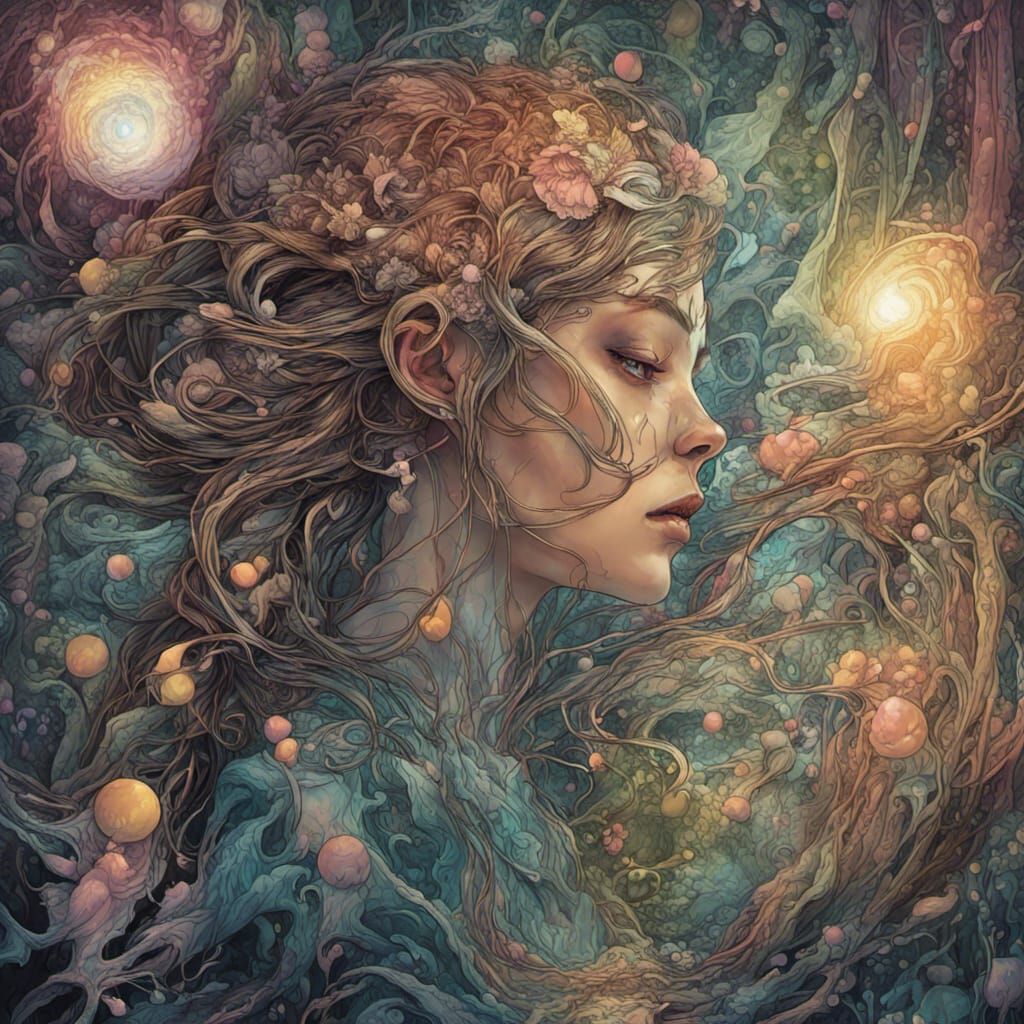 Fairycore Scene with Holographic Lighting in Art Nouveau Sty...