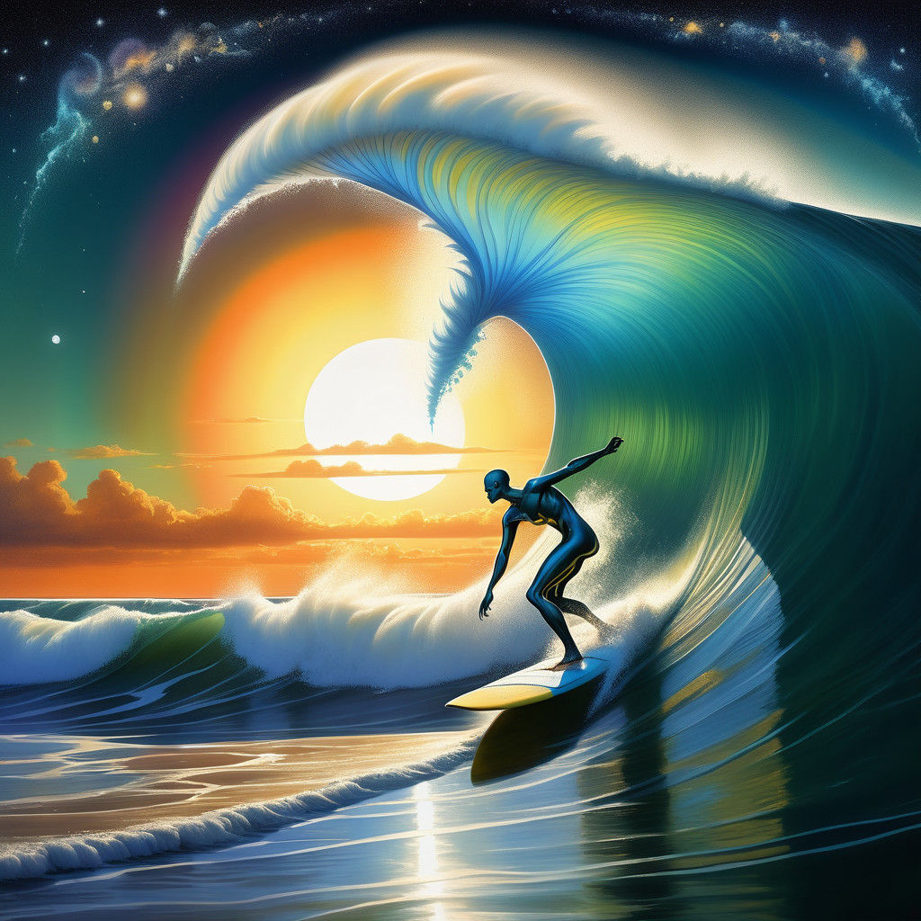 Cosmic Surfer amidst Comet's Golden Glow