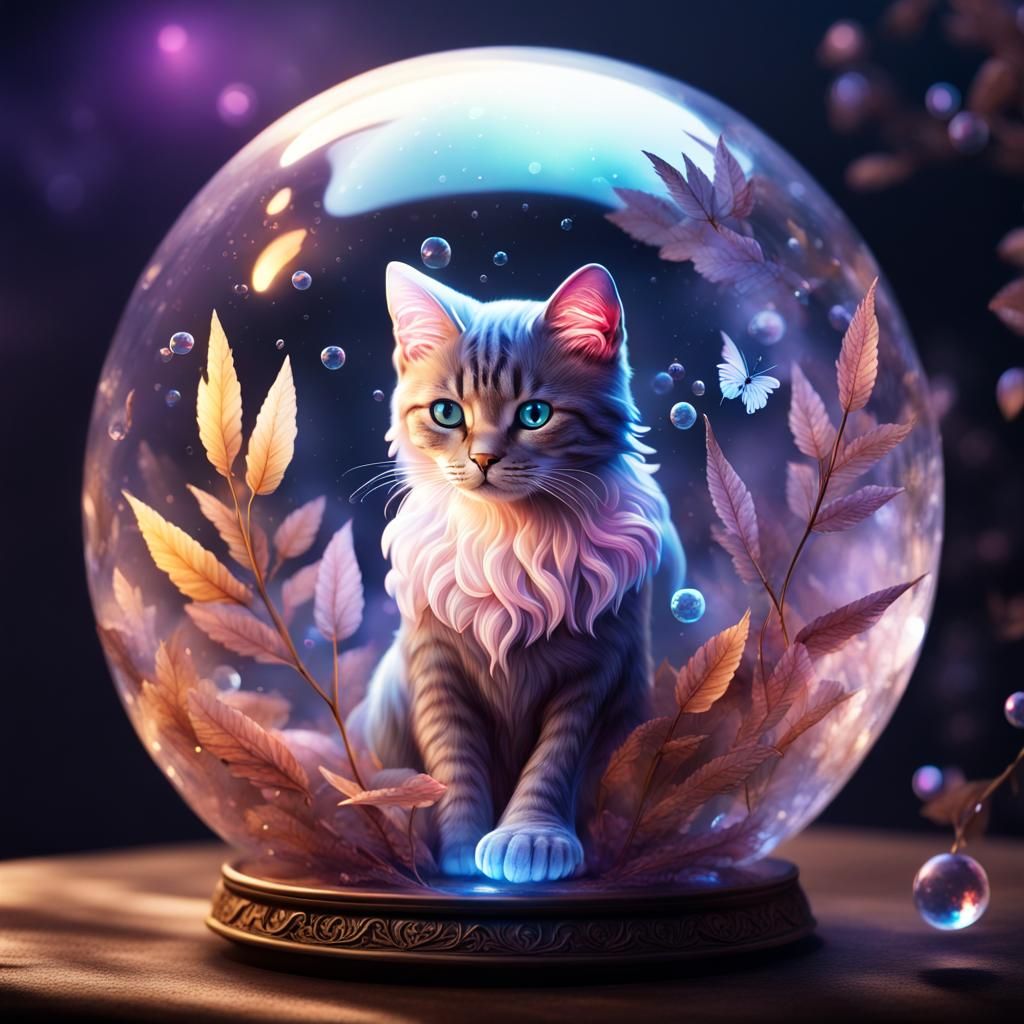 Dreamy Crystal Globe: Mystical Winged Cat