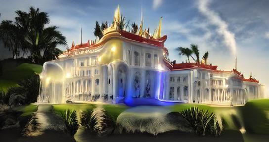 Fantasy Presidential Palace with Volumetric Lighting