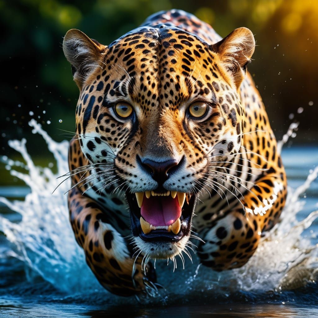 Hyperrealistic Jaguar Attack in National Geographic Style