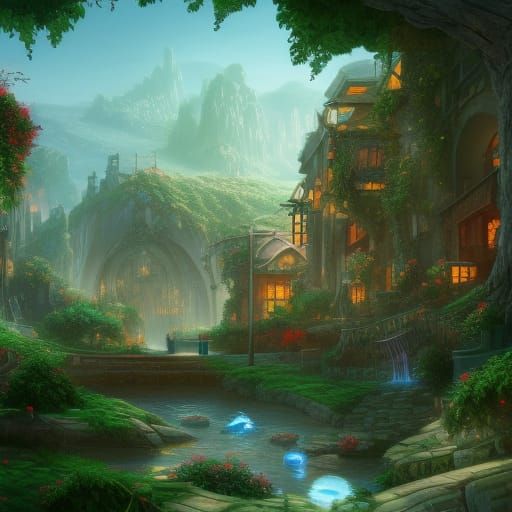 Fantastical Oasis Village Concept Art