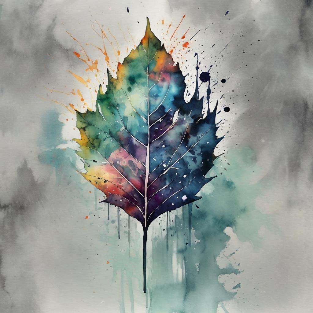 Flaming Leaf Falling: Watercolor Ink Illustration