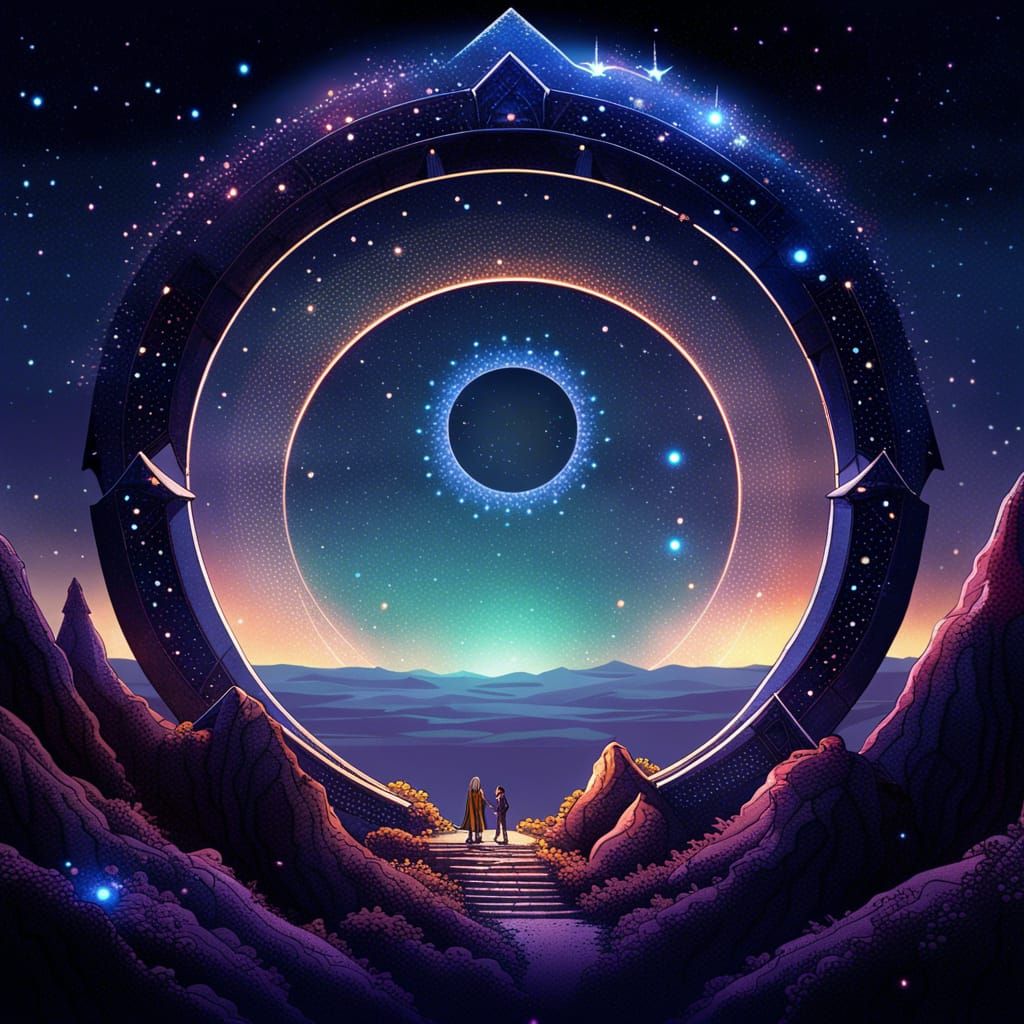 Stargate Portal with Cosmic Galaxy Sky: Fantasy Concept Art