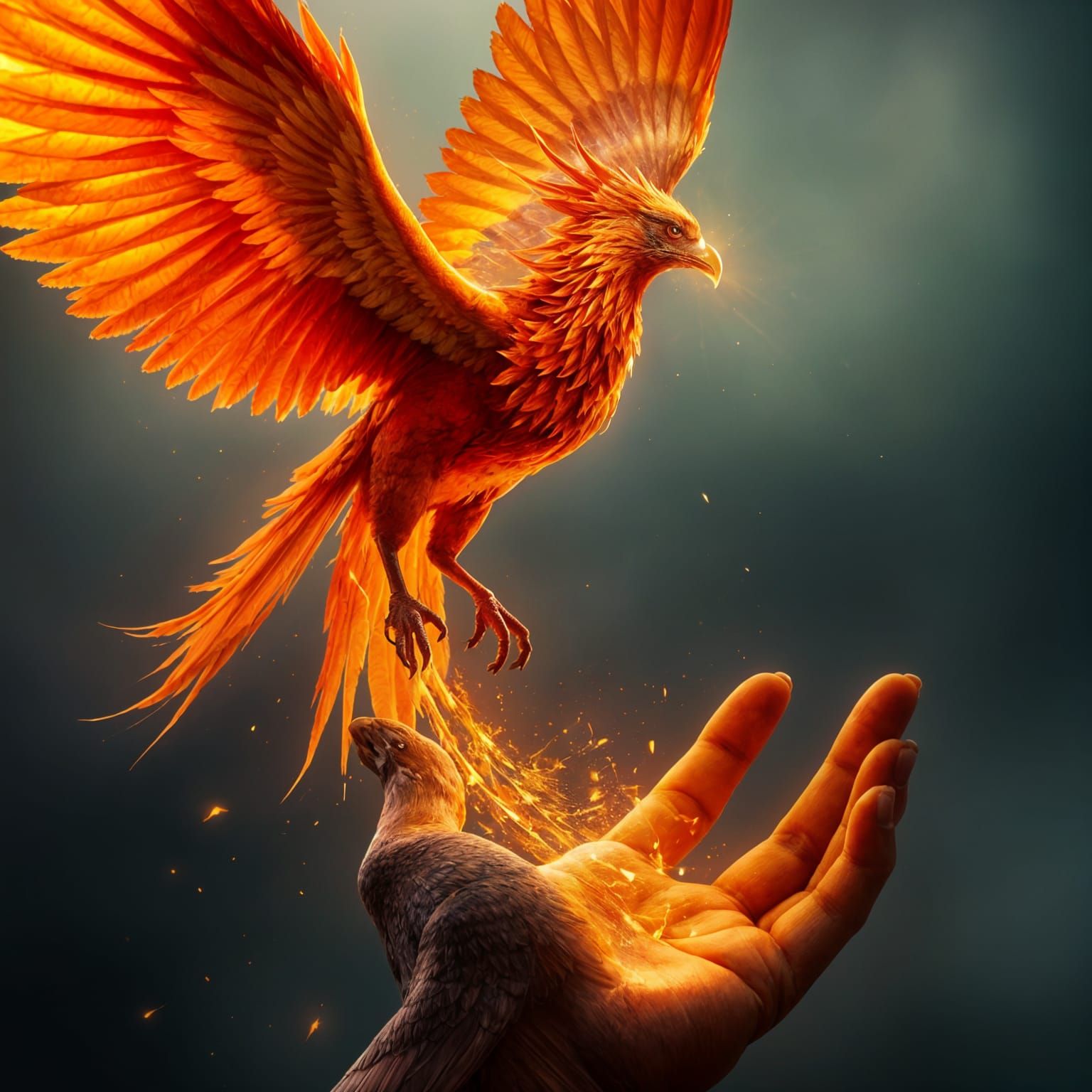 Phoenix Tattoo Ascending in Amber Light