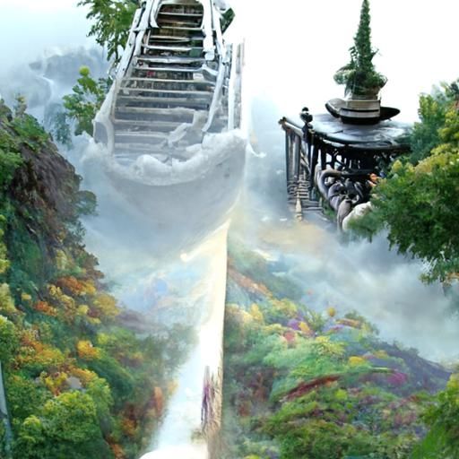 Ethereal Infinite Staircase in a Fantasy Landscape