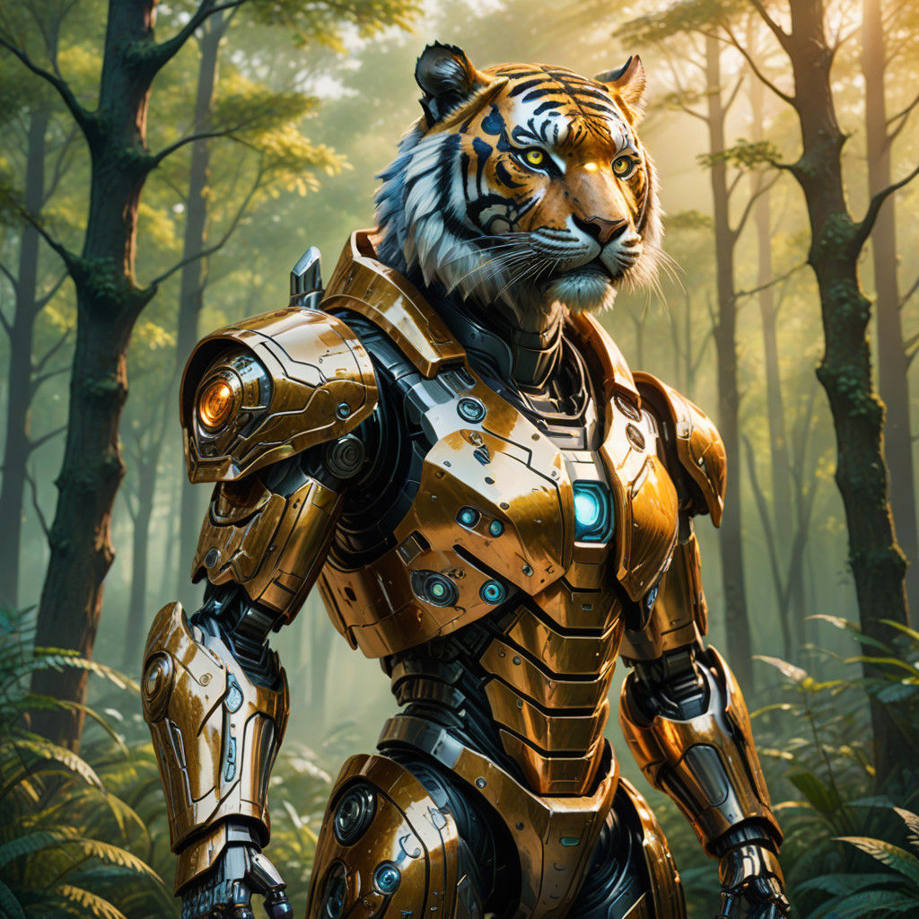 Ethereal Morning Goddess on Tigerback in Radiant Forest Real...