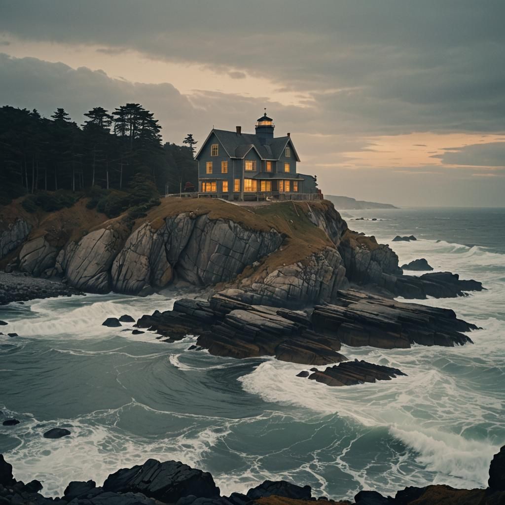 Dramatic Coastal Beacon House in Cinematic Style