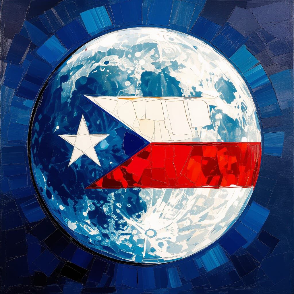 Moon Surface Painted as Czech Flag in Van Gogh Style