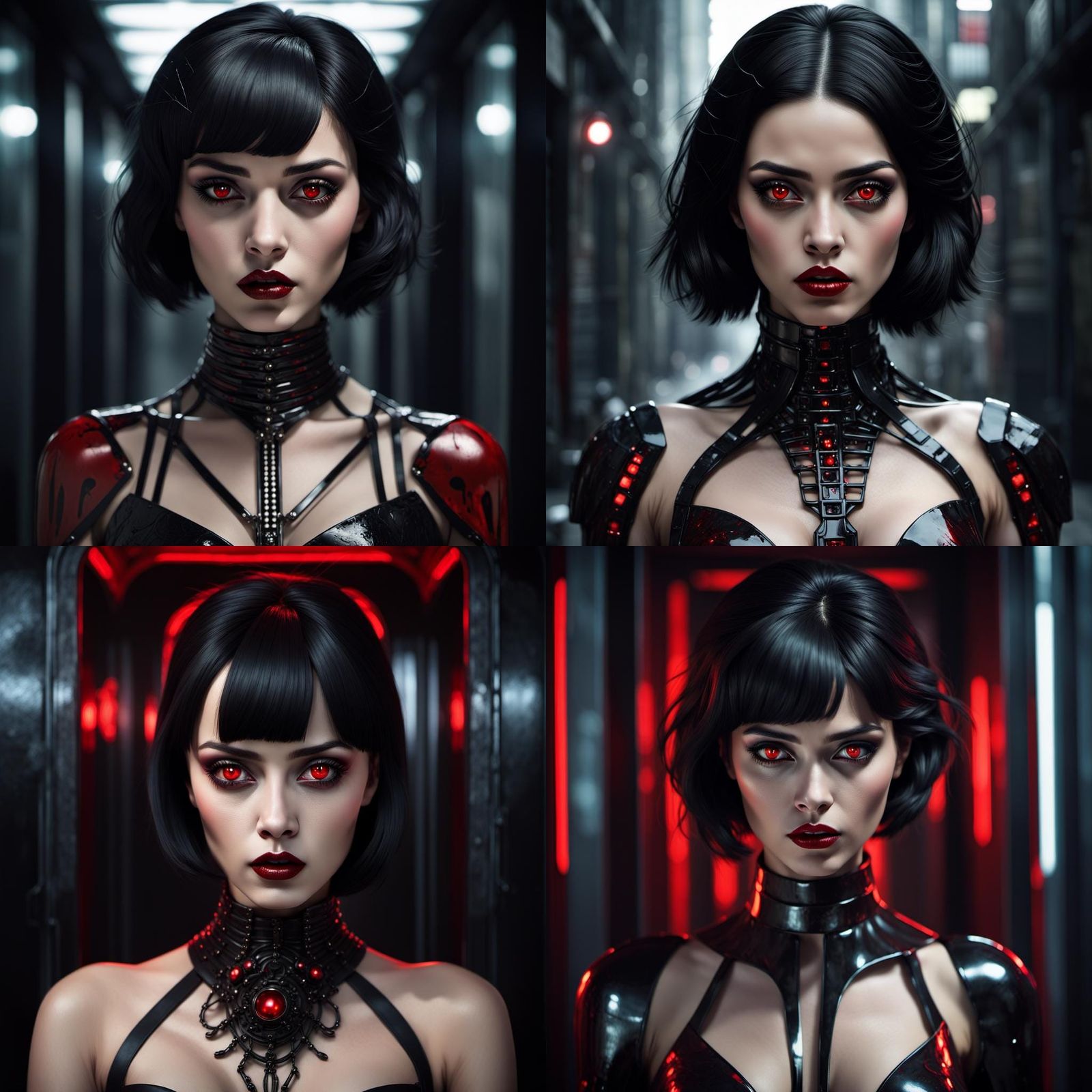 Eerie Neo-Noir Android Portrait in Graffiti Art Style