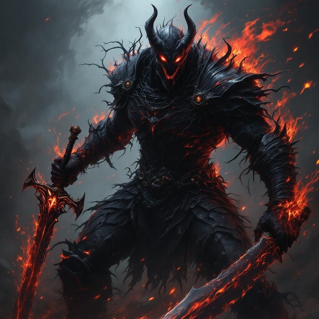 Dark Fantasy Final Boss with Flaming Sword