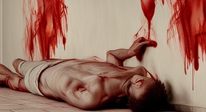 Hyperrealistic Painting of Tortured Man's Bloody Art