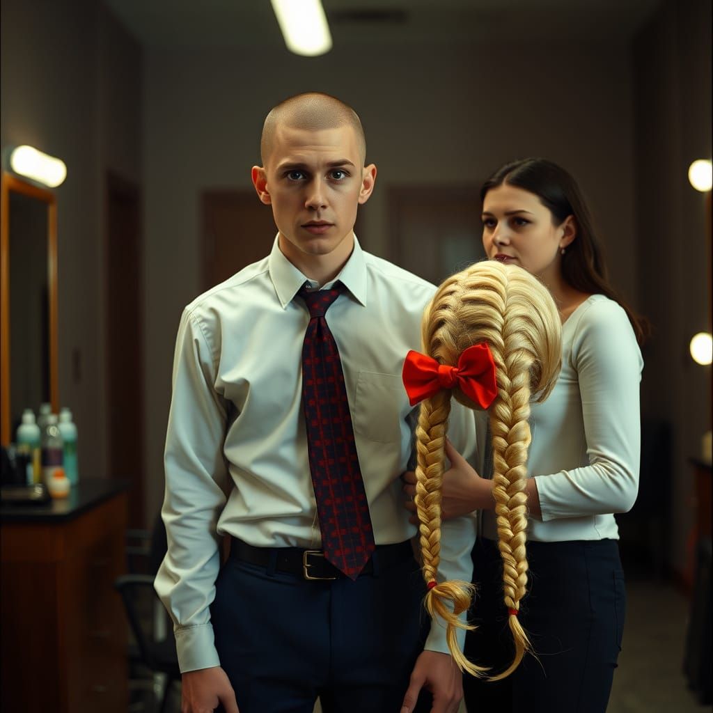 Man Frozen in Hair Salon, Confronted with Vibrant Blond Wig
