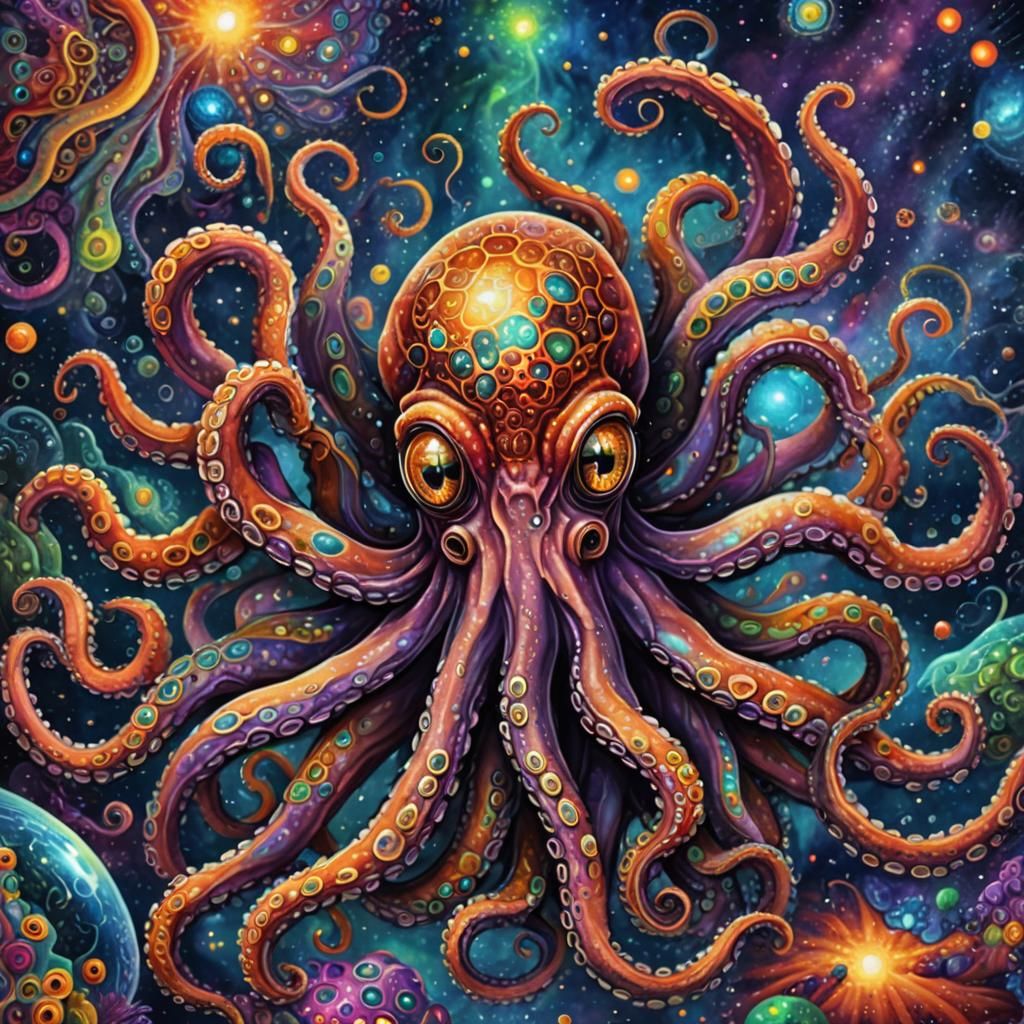 Psychedelic Cosmic Octopus in Visionary Art Style