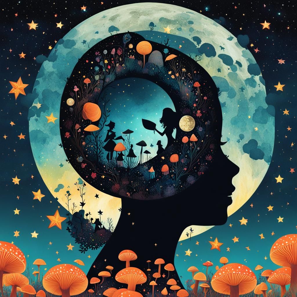 Alice in Wonderland Gothic Starry Night Collage