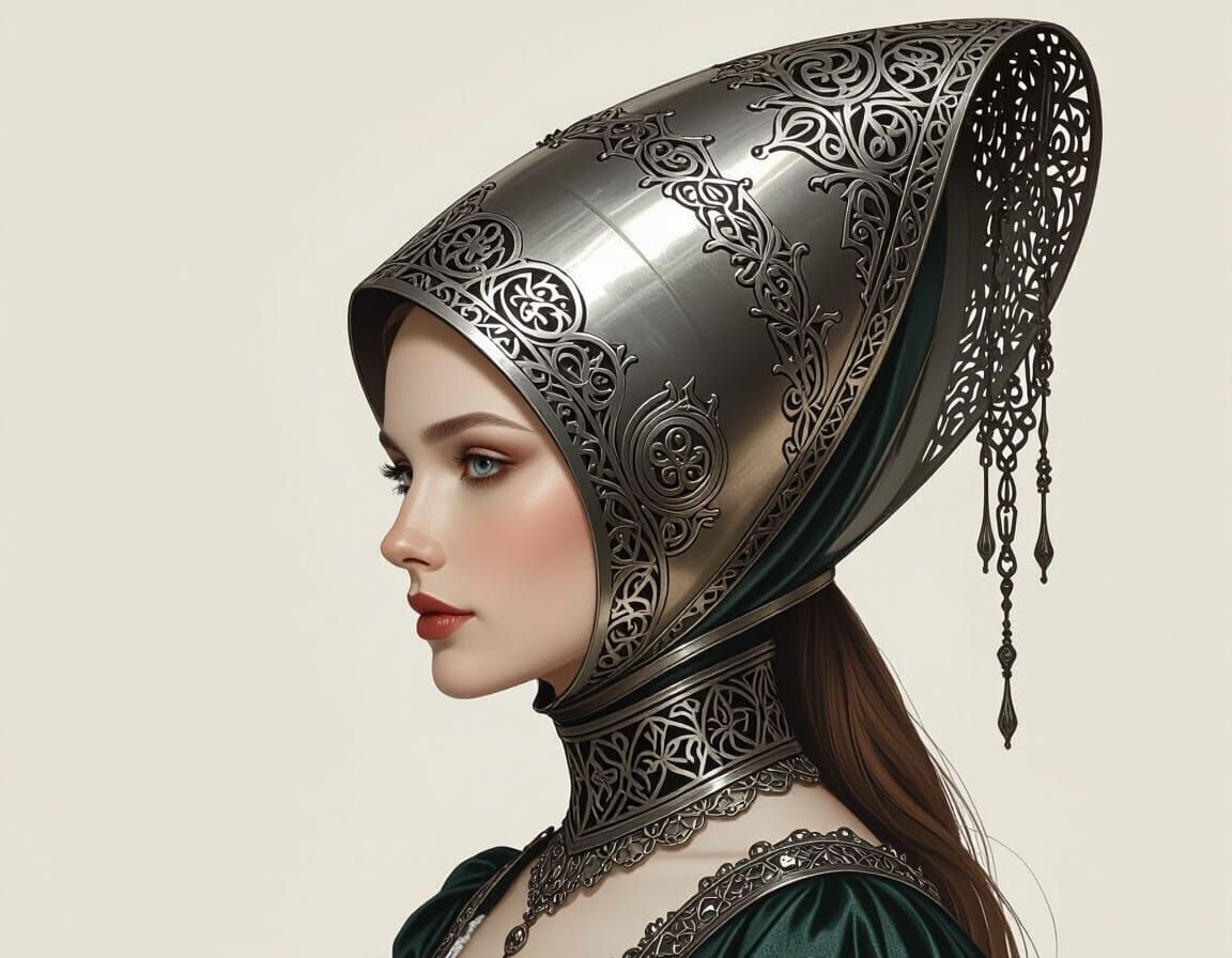 Regal Steel Hennin Hat with Filigree Detail