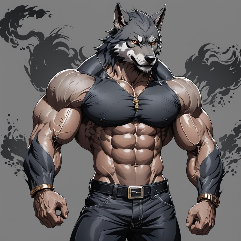 Anime Style Muscle Wolf Character