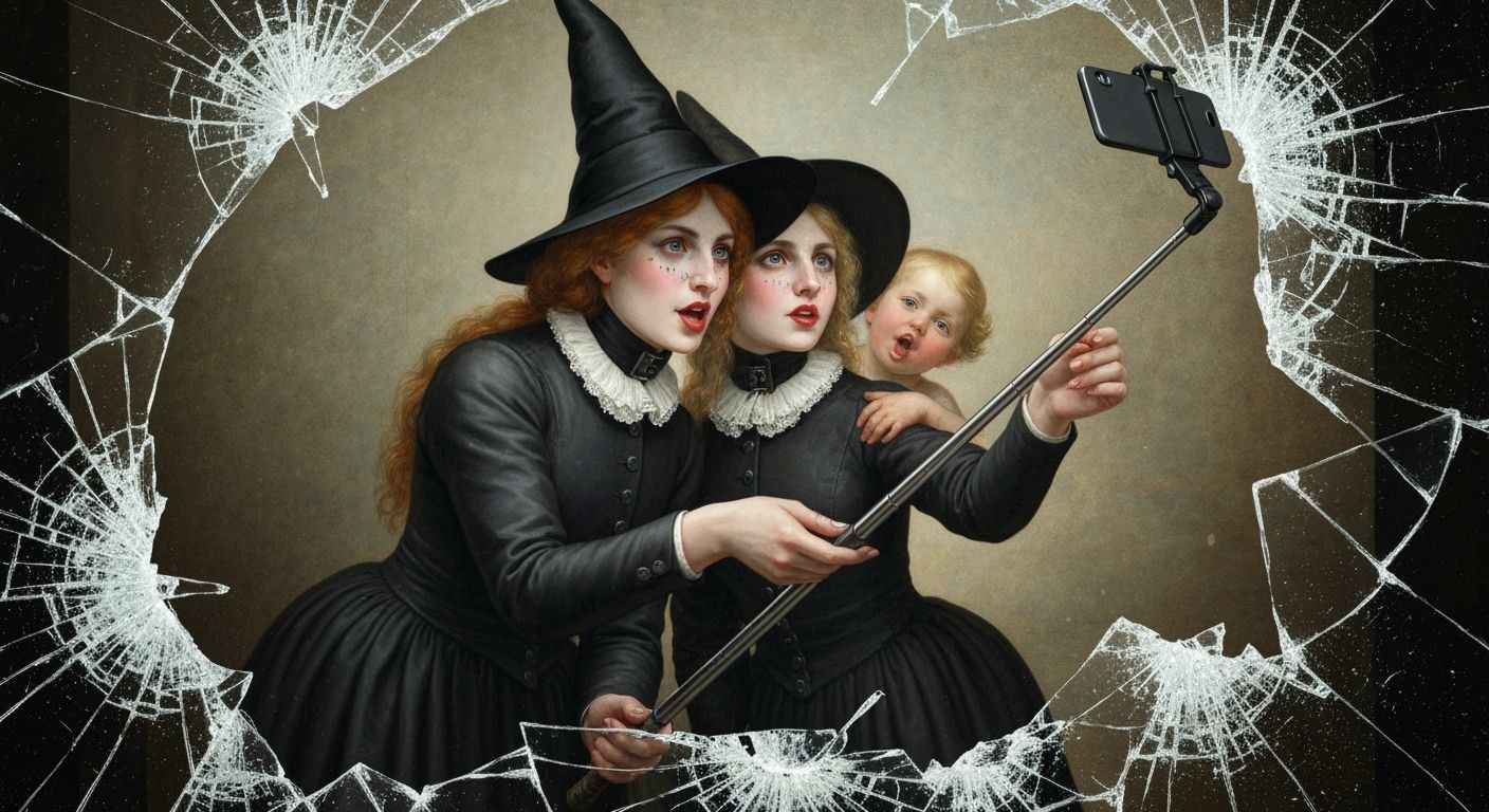 Witches Take a Selfie with Sneaky Toddler Photobomb