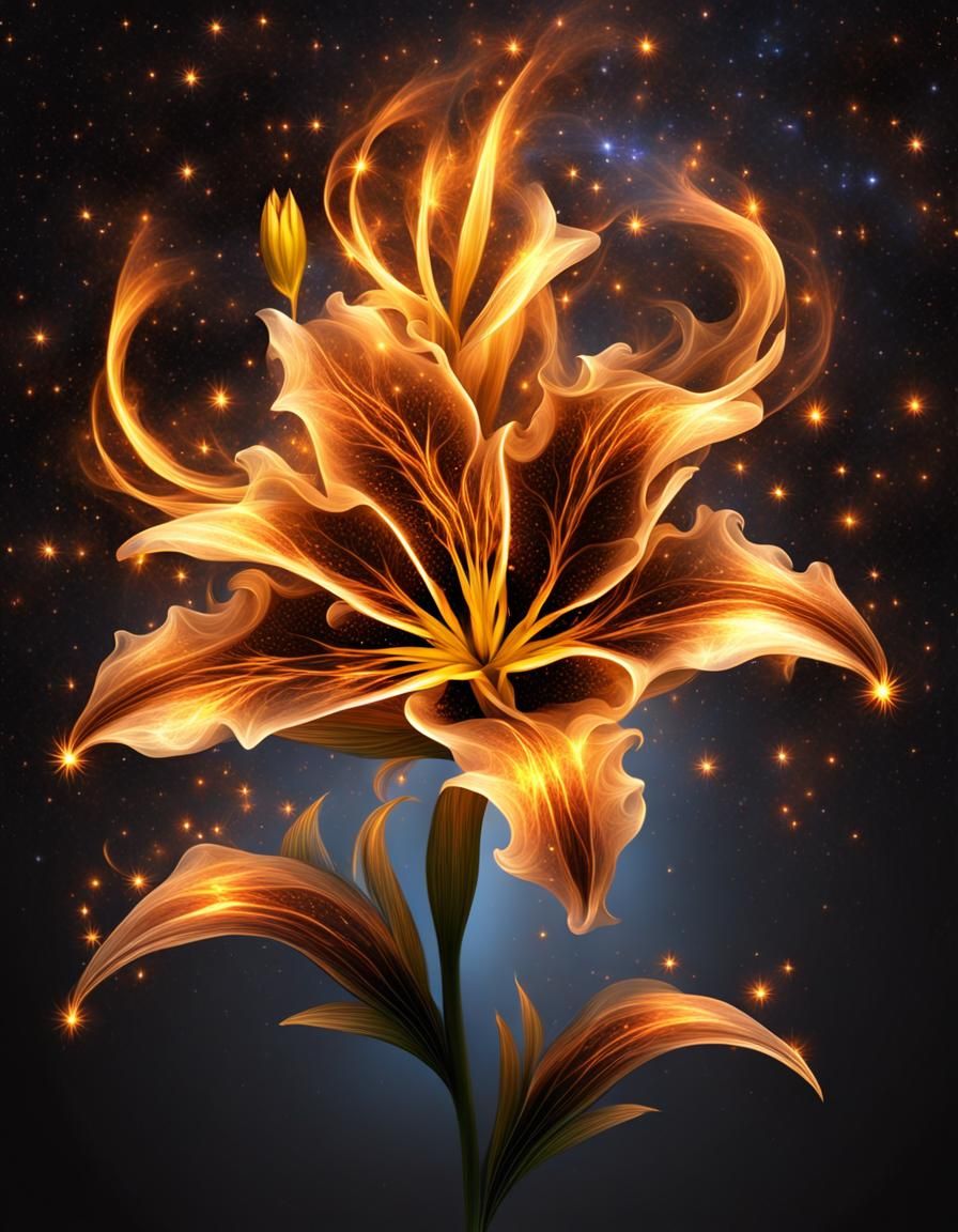 Fiery Lily Flower Fractal Art